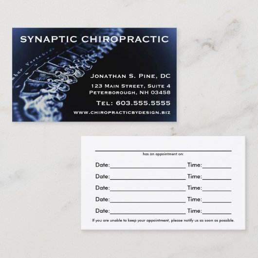 カイロプラクターのアポイントメントカード 予約カード (正面/裏面)