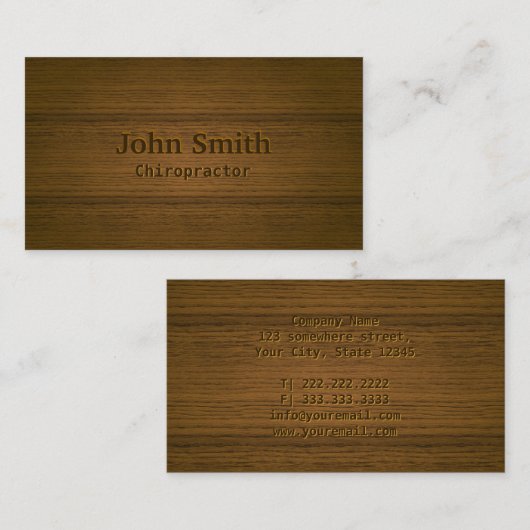 カイロプラクターのエレガントな木製の背景のプロフェッショナル 名刺 (正面/裏面)