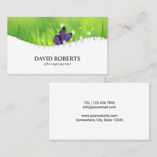カイロプラクターのカイロプラクティックの脊柱及び蝶Chiro 名刺 (正面/裏面)