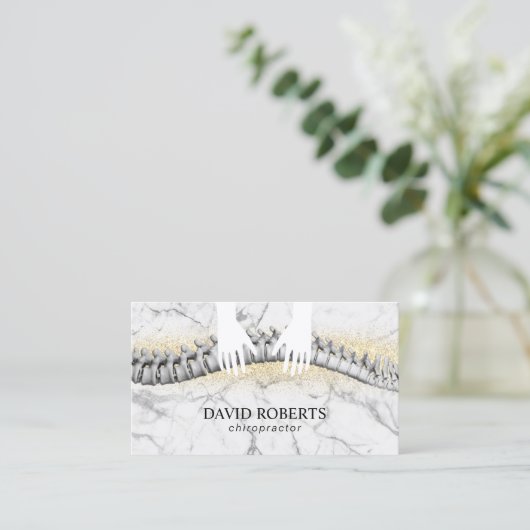カイロプラクターのカイロプラクティック手及び脊柱の大理石 名刺 (スタンド正面)