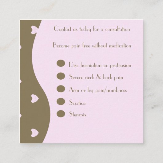 カイロプラクターの整骨療法家のスパ、セラピスト、マッサージ スクエア名刺 (裏面)