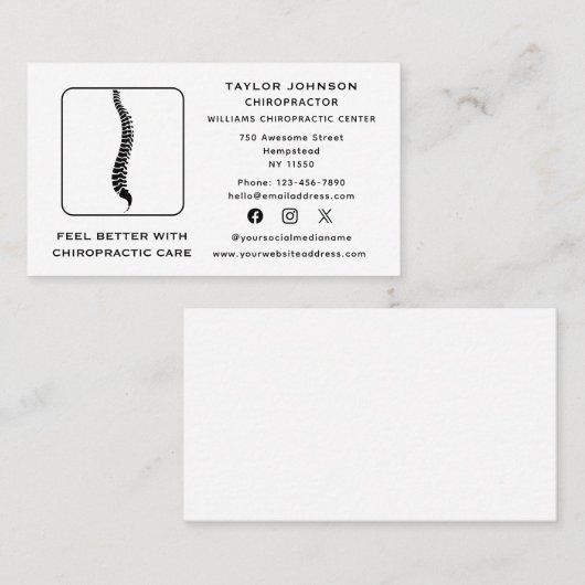カイロプラクターカイロプラクティックタイポグラフィソーシャルメディア 名刺 (正面/裏面)