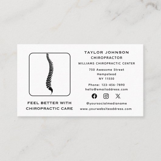 カイロプラクターカイロプラクティックタイポグラフィソーシャルメディア 名刺 (正面)