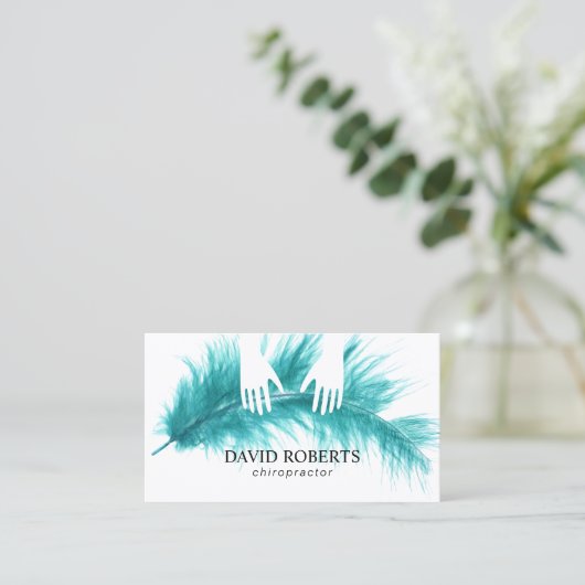 カイロプラクターカイロプラクティックマッサージハンズ&フェザー 名刺 (スタンド正面)