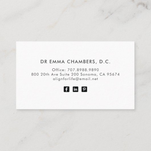 カイロプラクターカイロプラクティックミニマリスト名刺 名刺 (裏面)