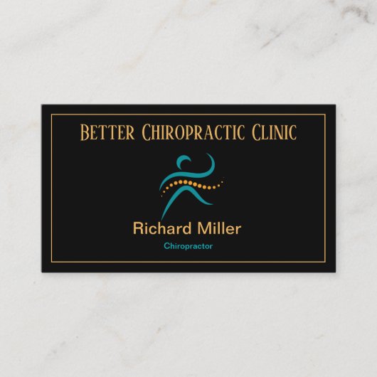 カイロプラクターブラックブルー金ゴールド名刺 名刺 (正面)