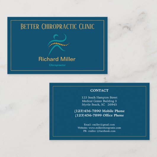 カイロプラクターブルー金ゴールド名刺 名刺 (正面/裏面)