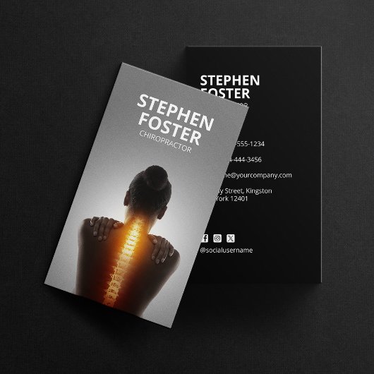 カイロプラクターマッサージセラピストスパインアジャストブラック 名刺