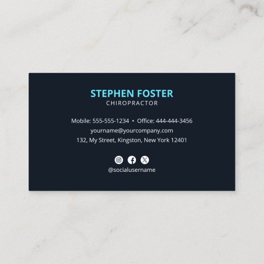 カイロプラクターマッサージセラピストスパインアジャストブルー 名刺 (裏面)