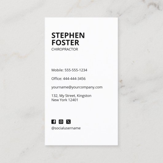 カイロプラクターマッサージセラピストスパイン調整ホワイト 名刺 (裏面)
