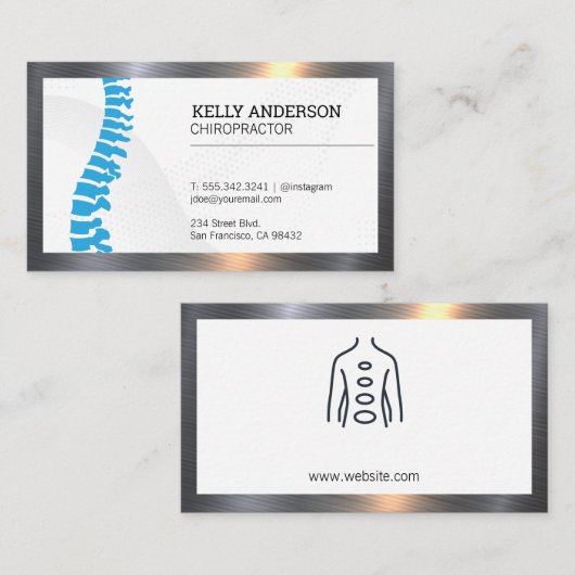 カイロプラクター |スパインイラストレーション |メタル縁ど 名刺 (正面/裏面)