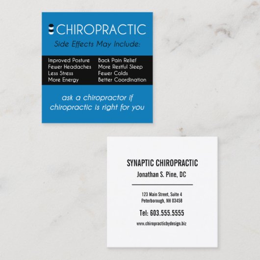 カイロプラクティックの副作用はカイロプラクターが含まれるかもしれません スクエア名刺 (正面/裏面)