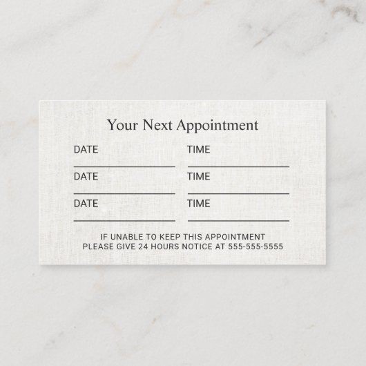 カイロプラクティックカイロプラクタースパインプレーンアポイントメント 予約カード (裏面)