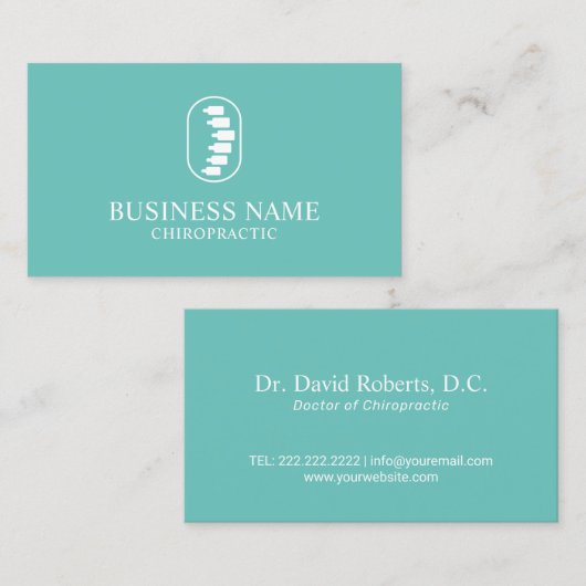 カイロプラクティックスパインロゴカイロプラクタープレーンティール(緑がかった色) 名刺 (正面/裏面)
