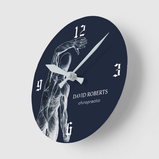 カイロプラクティックネイビーブルー解剖学カイロプラクター ラウンド壁時計 (傾斜)