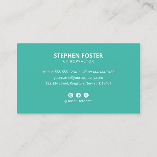 カイロプラクティックマッサージセラピーカイロプラクターティール(緑がかった色) 名刺 (裏面)