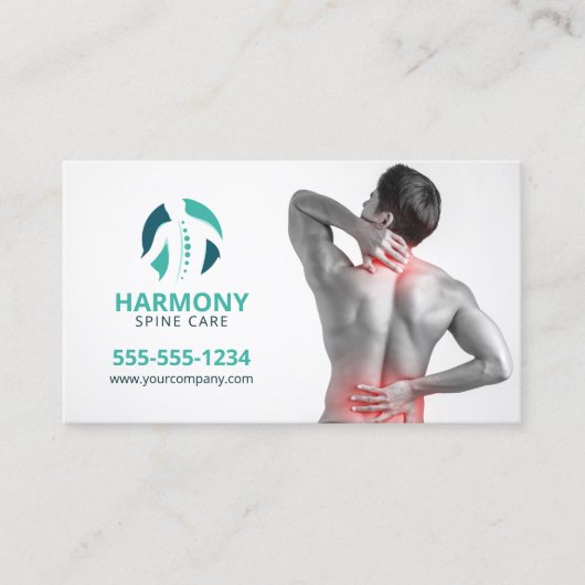 カイロプラクティックマッサージセラピーカイロプラクターティール（緑がかった色） 名刺 (正面)