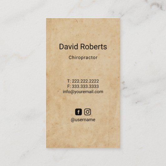 カイロプラクティックヴィンテージヒト解剖学カイロプラクター 名刺 (裏面)