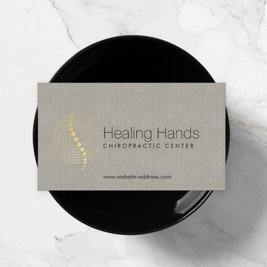 カイロプラクティック抽象芸術金ゴールド円ロゴon Linen 名刺