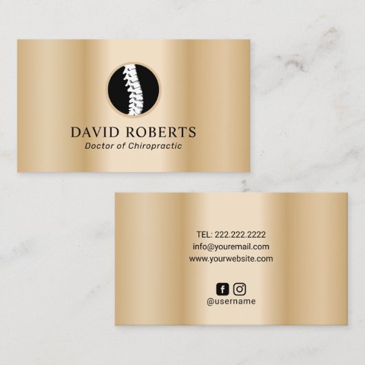 カイロプラクティック脊椎ロゴモダン金ゴールドカイロプラクター 名刺 (正面/裏面)