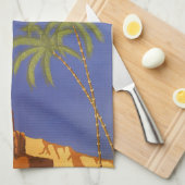 カイロ、エジプトへのヴィンテージ旅行、複葉機 キッチンタオル (四つ折り)