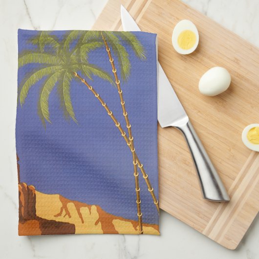 カイロ、エジプトへのヴィンテージ旅行、複葉機 キッチンタオル (四つ折り)