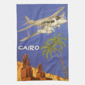 カイロ、エジプトへのヴィンテージ旅行、複葉機 キッチンタオル (縦)