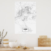 カイロ、エジプト（黒の上に白） ポスター (キッチン)