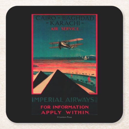 カイロ-バグダッド-カラチの空気ヴィンテージポスター スクエアペーパーコースター (正面)