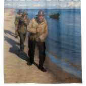 カイロ – 漁師3人がボートを引っ張る シャワーカーテン (正面)