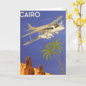 カイロ、Eygpt、二面飛行機へのヴィンテージ旅行 カード (黄色い花)