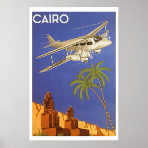 カイロ、Eygpt、二面飛行機へのヴィンテージ旅行 ポスター