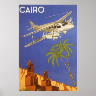 カイロ、Eygpt、二面飛行機へのヴィンテージ旅行 ポスター