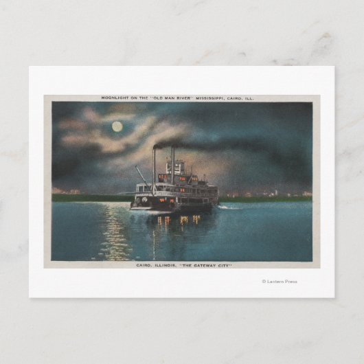 カイロ， IL – 汽船の夜景恋しく思。川 ポストカード (正面)