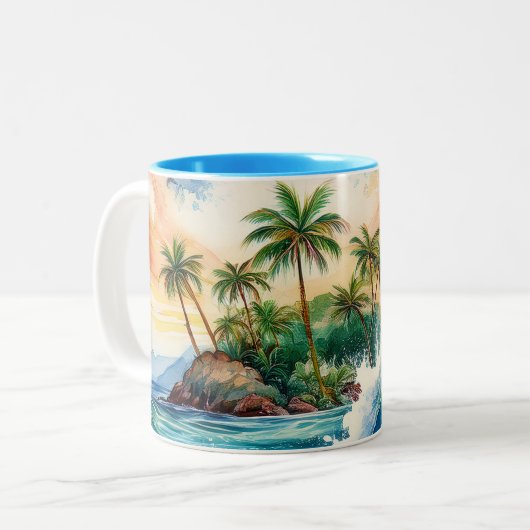 カイ・アロハ・モツ 水彩画の波 ツートーンマグカップ (正面左)