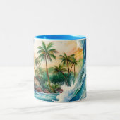 カイ・アロハ・モツ 水彩画の波 ツートーンマグカップ (中央)