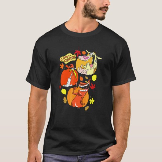 カウとチキンのハロウィンカボチャグループポスター Tシャツ (正面)