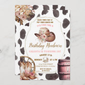 カウの皮 ウッズカウガール誕生日ハウダウン招待状 招待状 (正面/裏面)