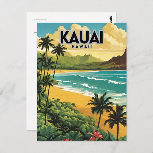 カウアイハワイノスタルジックヴィンテージトラベル ポストカード (正面/裏面)