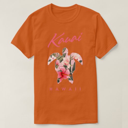 カウアイハワイハイビスカスフラワーウミガメTシャツ3 Tシャツ (デザイン正面)
