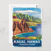 カウアイハワイパラダイスウォーター絵を描カラー ポストカード (正面/裏面)