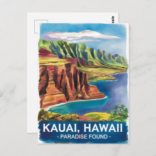 カウアイハワイパラダイスウォーター絵を描カラー ポストカード (正面/裏面)