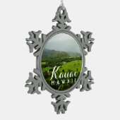 カウアイハワイヒルズランドスケープ スノーフレークピューターオーナメント (左)