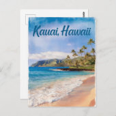 カウアイハワイビーチウォーター絵を描カラー ポストカード (正面/裏面)
