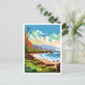 カウアイハワイ旅行ヴィンテージイラストレーション ポストカード (スタンド正面)