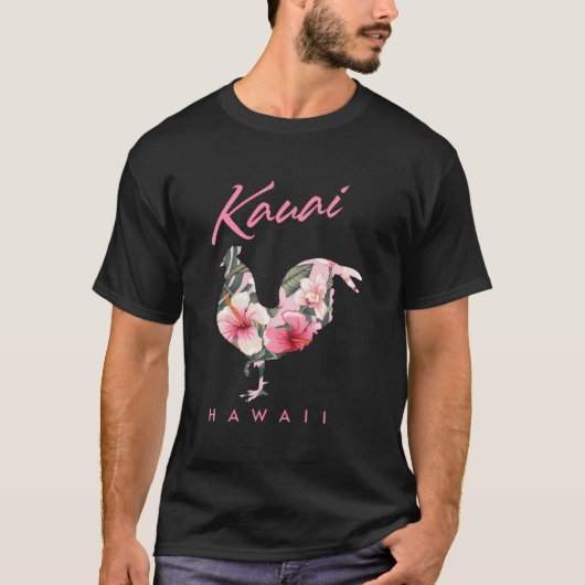 カウアイハワイ花ハイビスカスルースター恋人お土産 Tシャツ (正面)