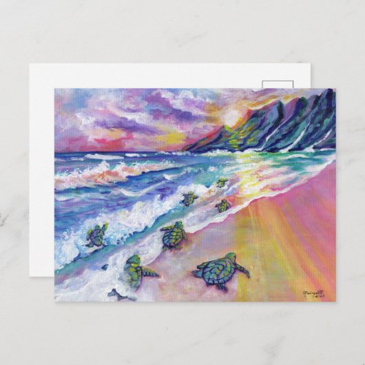 カウアイベビーウミガメat theビーチハワイカード ポストカード (正面/裏面)