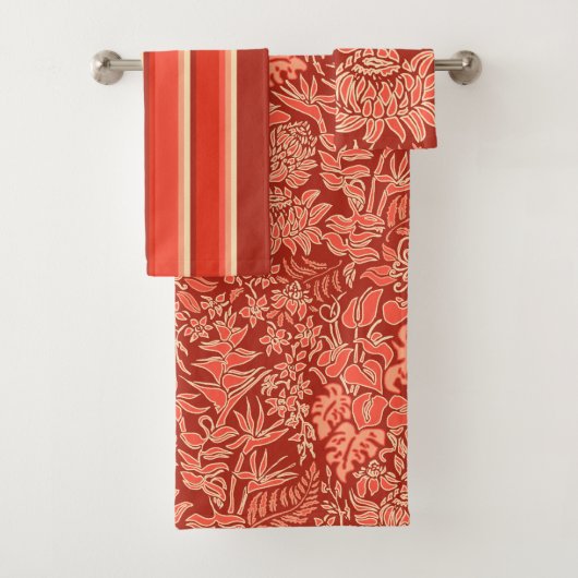 カウアイモーニングハワイアンフローラ&ストライプコーディネート バスタオルセット (インサイチュ)