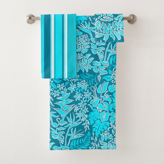 カウアイモーニングハワイアンフローラ&ストライプコーディネート バスタオルセット (インサイチュ)
