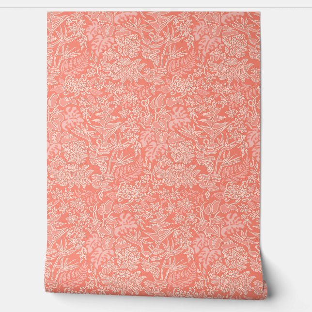 カウアイモーニングハワイアンプロテアフローラコーラル 壁紙 (ほどく)